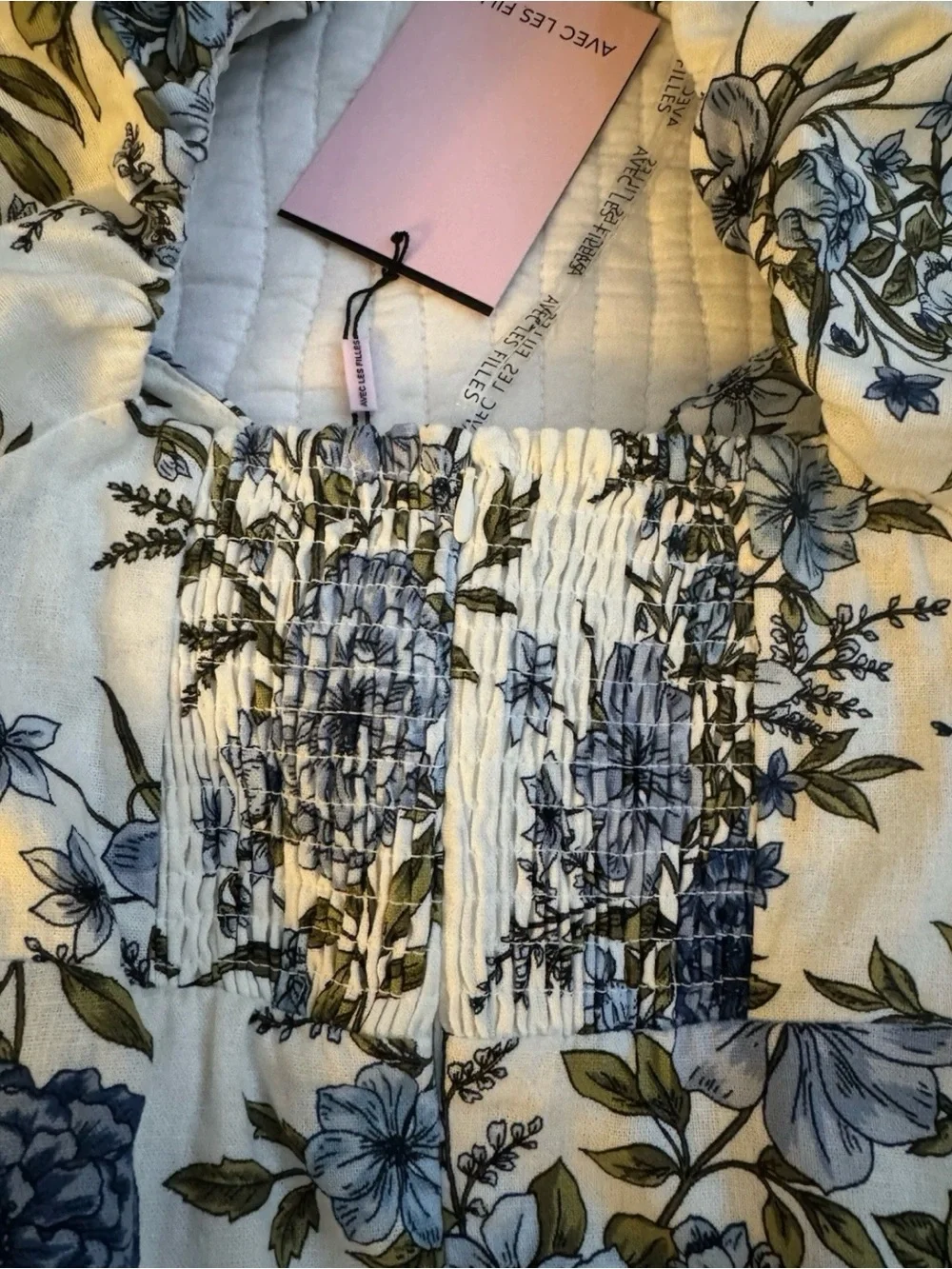 Avec Les Filles Twist Bodice Midi Dress, Blue Garden Trellis, True to Size 6
